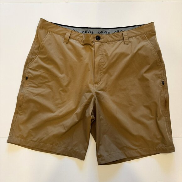 Orvis Men's Tech Shorts Tan Khaki Stretch Size 40 9" Inseam - Picture 1 of 7